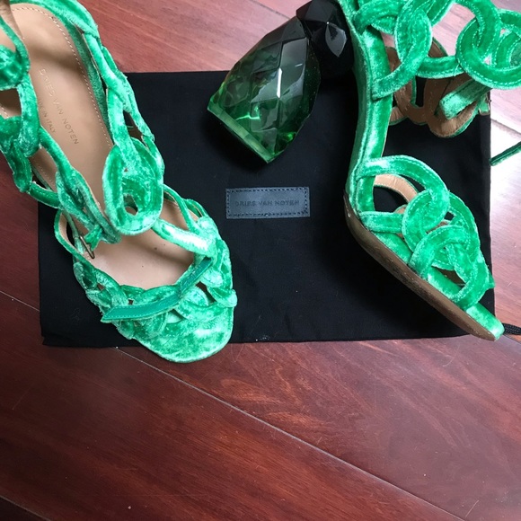 Dries Van Noten Shoes - Dries Van Noten green velvet heel sandals